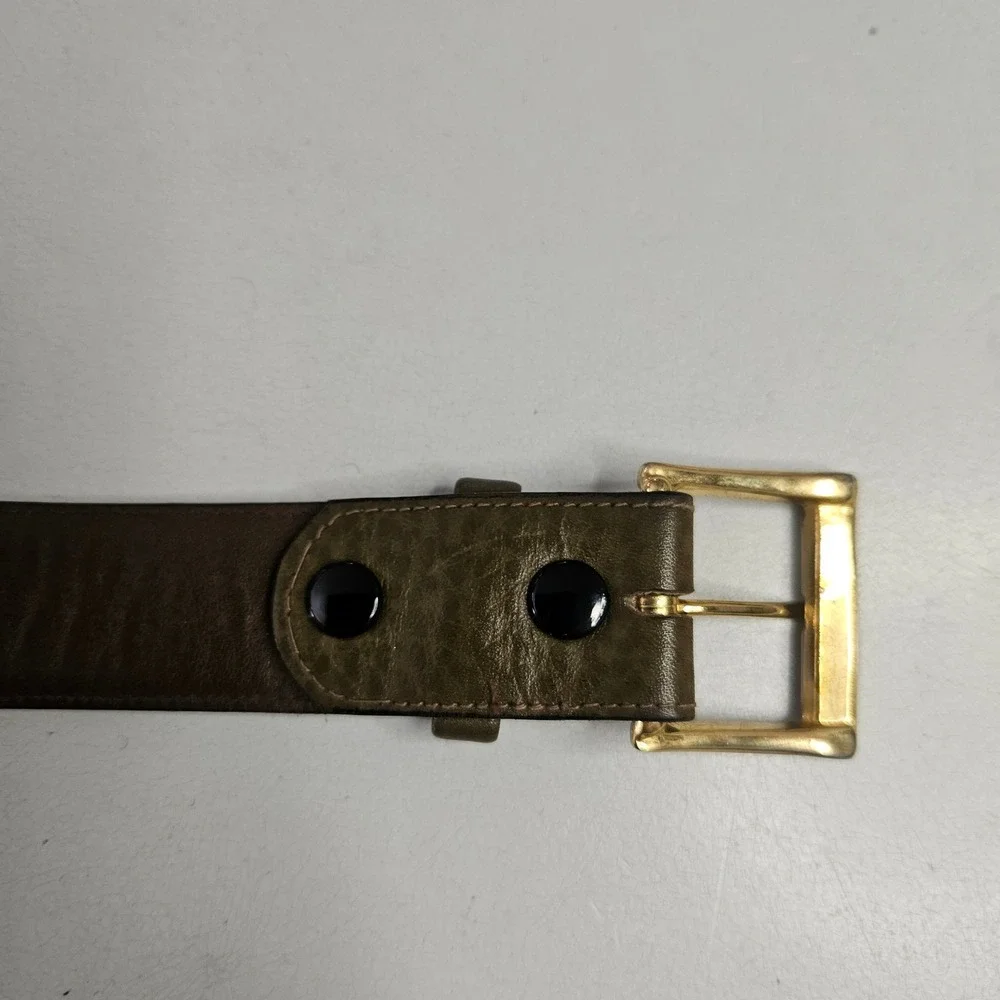 Vtg George J Good Berkeley‎ Mens Cowhide Leather Belt Olive Green Gold Buckle 34